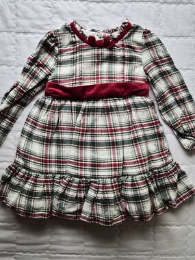 Tommy Bahama White, Red & Green Plaid Velvet Sash Girls' Dress